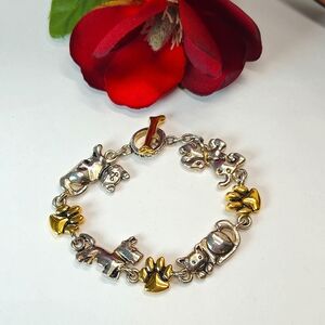 Premier Designs Silver & Gold Cat Dog Paw Link Bracelet Kitty Puppy Lovers